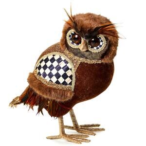 Mackenzie Childs Autumnology Velvet Owl 12in Courtly Check Fall Decor New